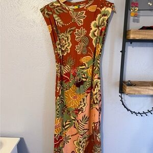 FARM Rio Floral Midi Dress - Orange and Green